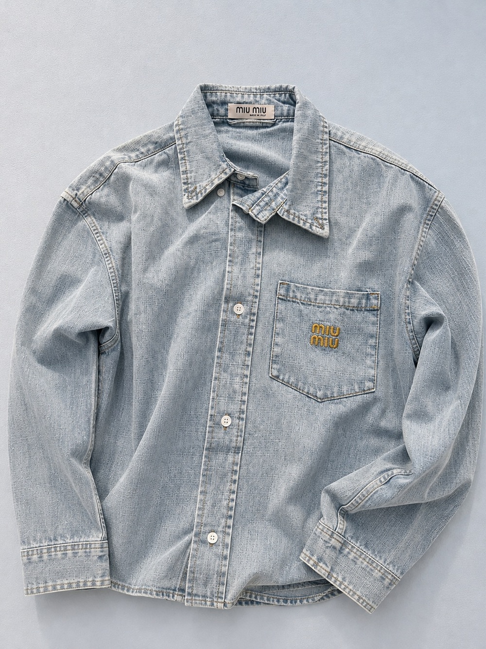 Miu Miu Light Blue Washed Denim Button-Down Shirt - Picture 3 of 3